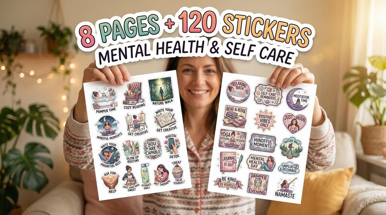 Printable Mental Health & Self-care Planner Stickers Bundle: Daily ...