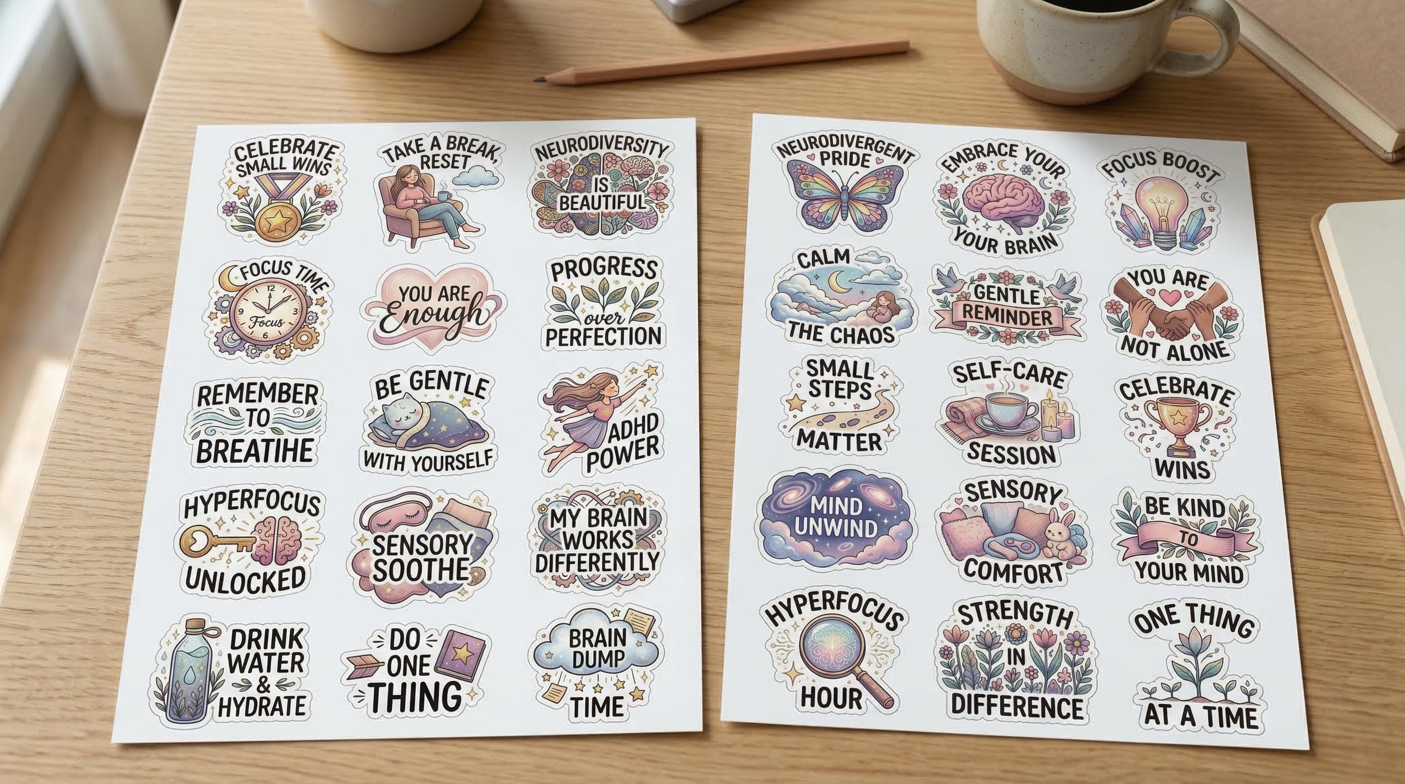 ADHD Planner Stickers Bundle Printable, Neurodivergent Support ...