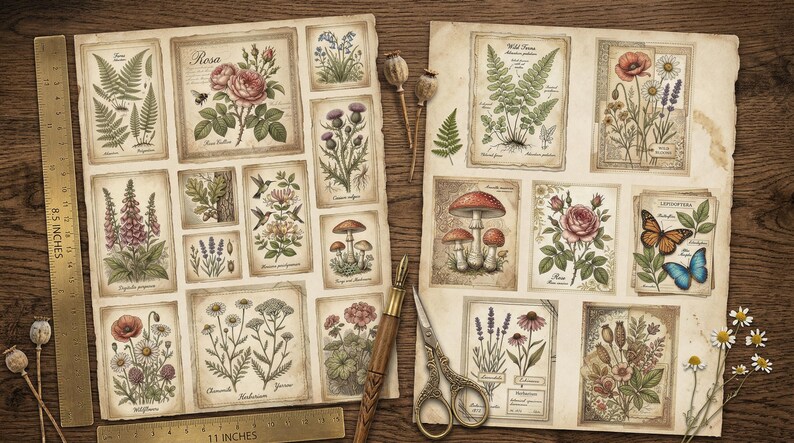 8 Vintage Botanical Junk Journal Kit Bundle: Digital Floral Ephemera ...