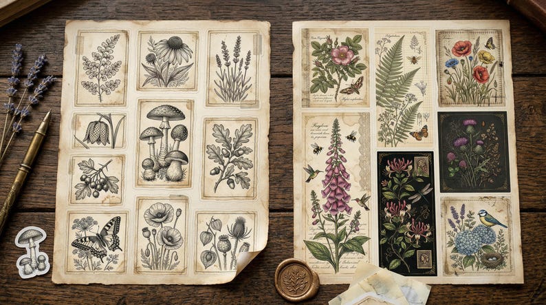 8 Vintage Botanical Junk Journal Kit Bundle: Digital Floral Ephemera ...