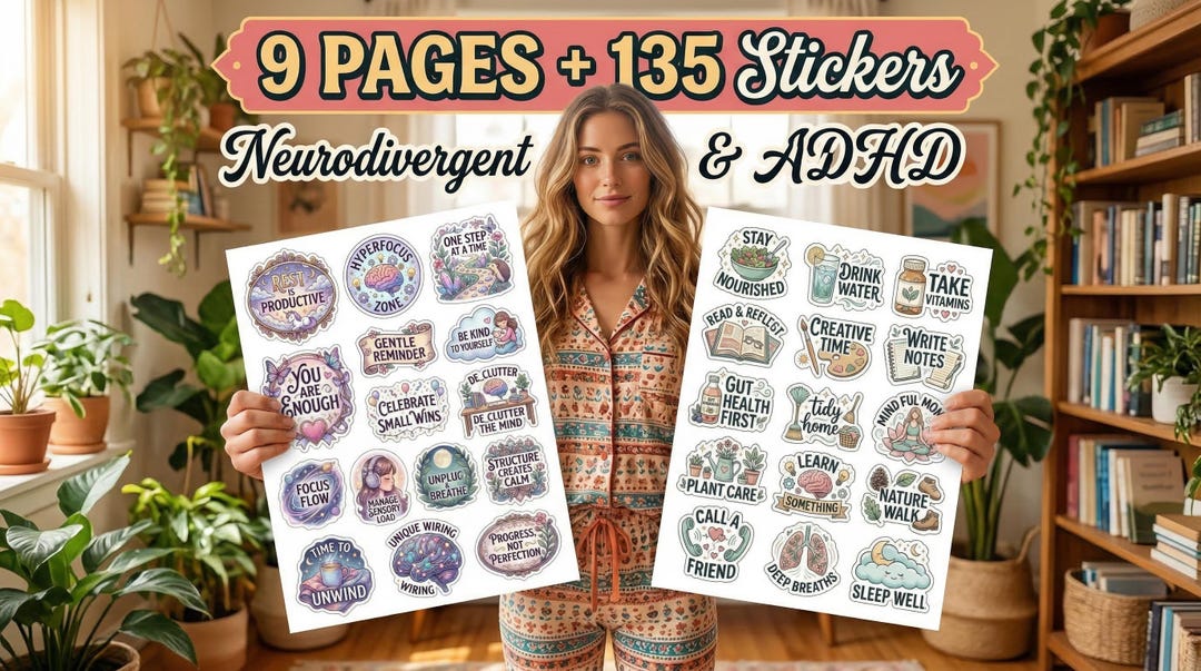 ADHD Planner Stickers Bundle Printable, Neurodivergent Support ...