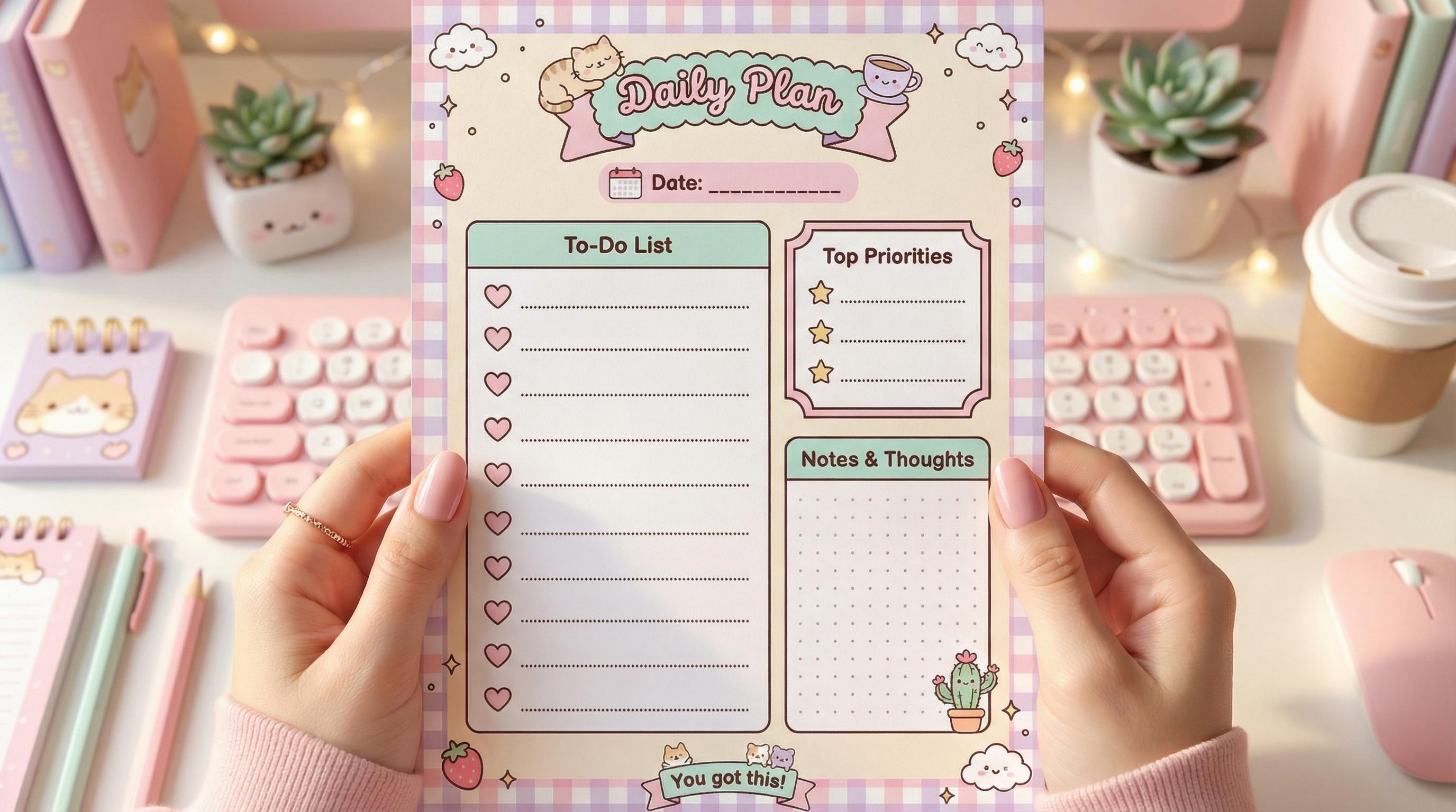 Kawaii Cat Daily Planner, to Do List Printable (PDF Files A4/letter ...