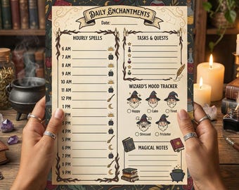 Zauberer Tagesplaner, Fantasy Aufgaben Organizer (PDF druckbar A4/Letter/klassische Größen)