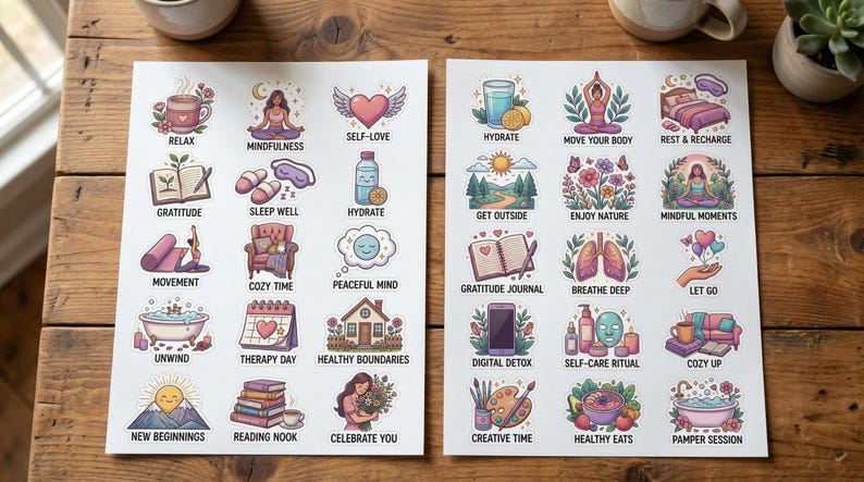 8 Mental Health Planner Stickers Bundle, Printable Self Care Journaling ...