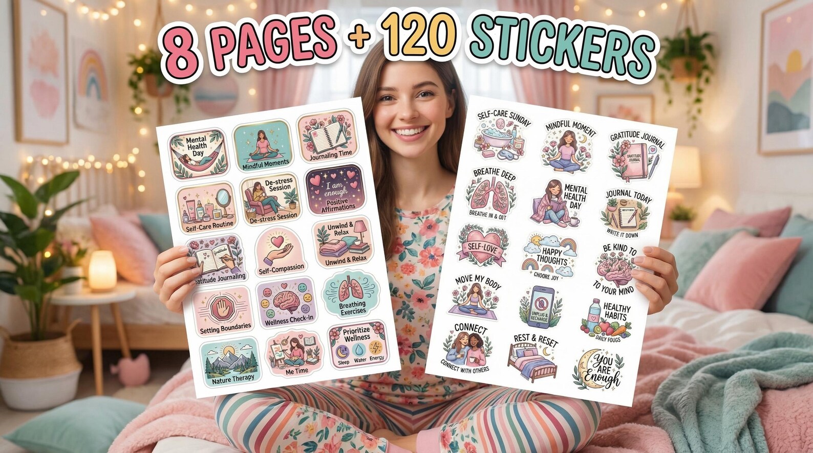 8 Mental Health Planner Stickers Bundle, Printable Self Care Journaling ...