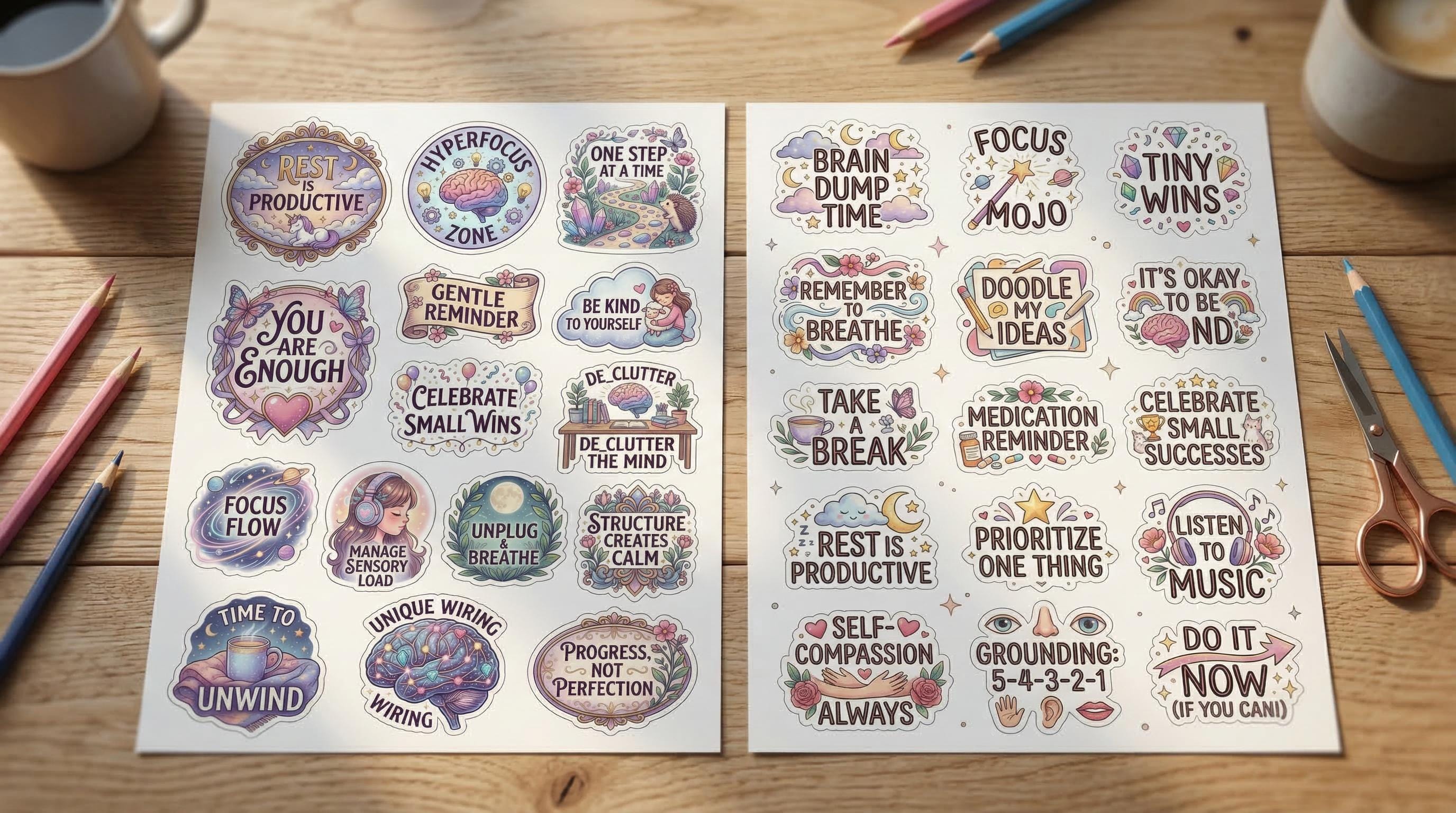 ADHD Planner Stickers Bundle Printable, Neurodivergent Support ...