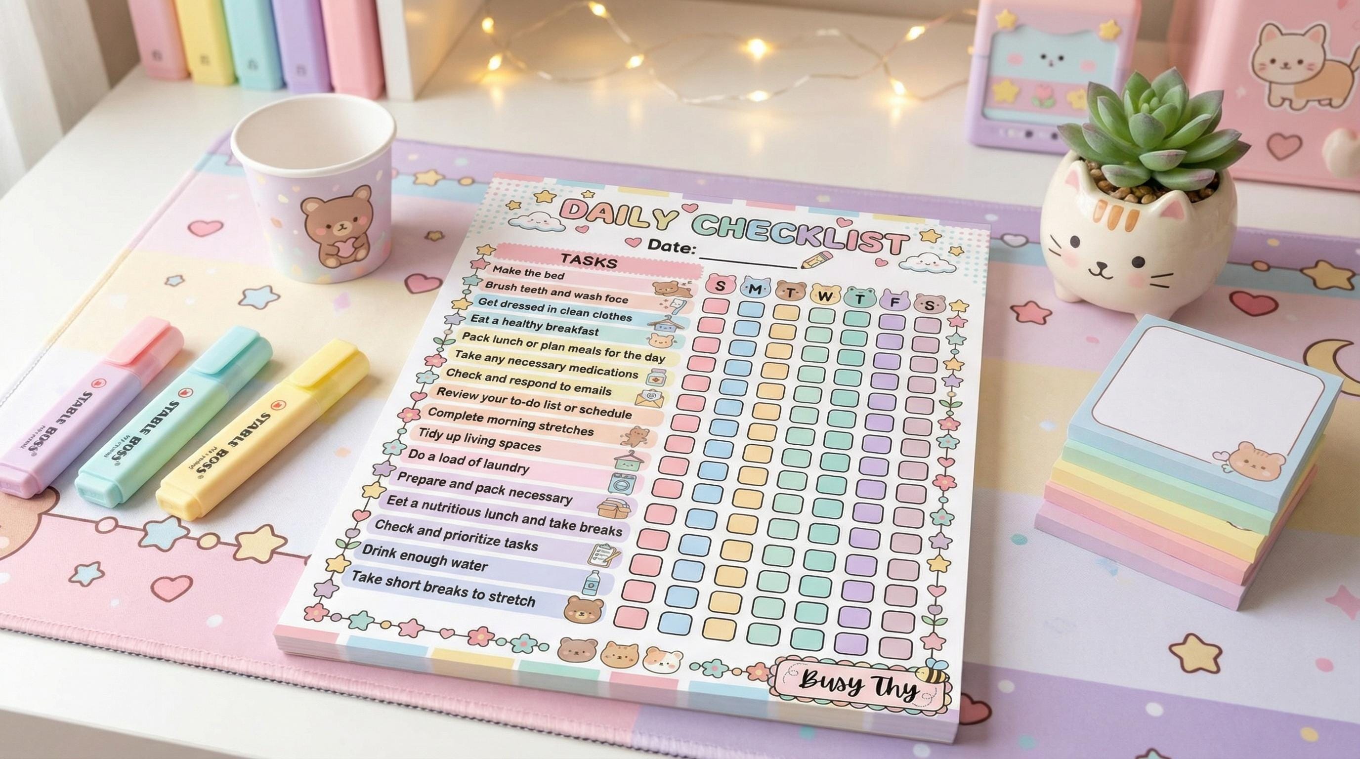 Kawaii Routine Kawaii Daily Checklist Printable: Pastel to Do List, ADHD Routine ...