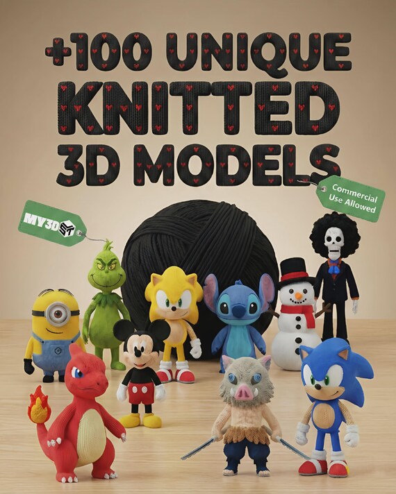 100 Knitted 3D Models Bundle +100 STL & 3MF Files for 3D Printing – Commercial Use Allowed + Photos