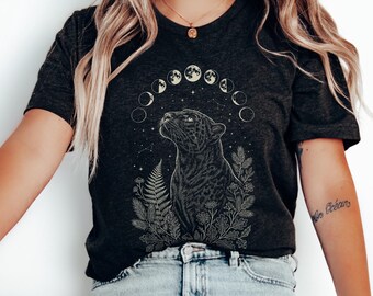 Panther Moon Phases Shirt, Celestial Panther Tee, Shadow Animal T-Shirt, Whimsigoth Aesthetic, Dark Academia Clothing, Mystical Panther Gift