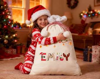 Personalized Christmas Gift Bag Custom Family Santa Sack with Name Velvet Santa Bag for Kids Xmas Decor