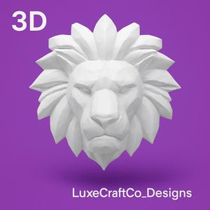多角形のライオンヘッドウォールプレート - ミニマルな幾何学的ライオンアート - 3Dプリントファイル（個人使用、STL / OBJ）