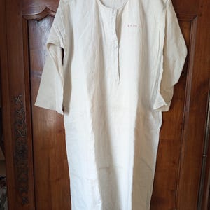 Antique hemp shirt - early 1900s - red monogram MM - vintage peasant linen - Adult size