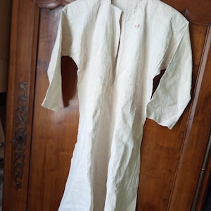 Antique hemp shirt - early 1900s - red CB monogram - vintage peasant linen - adult size