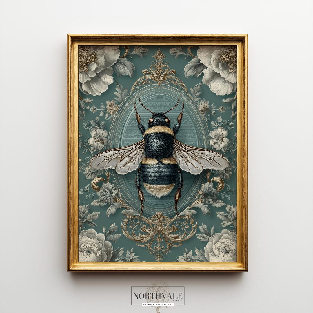 Rustic Bee Design Vintage Bee Botanical Print: Rustic Cottagecore Insect Art (digital ...