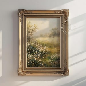 Cottagecore Meadow Print: Rustic Wildflower Landscape (Digital Download)