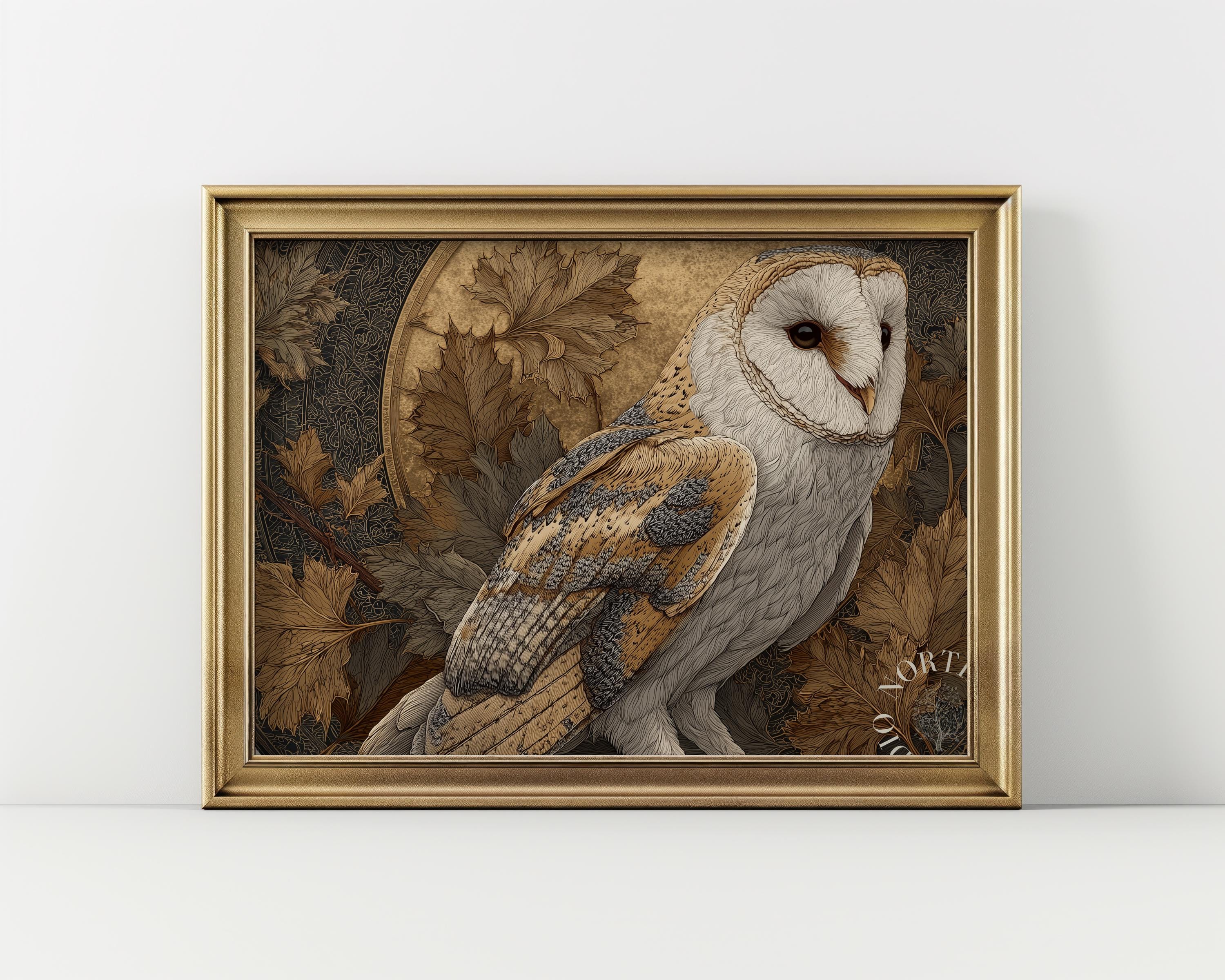 Rustic Barn Owl Printable Wall Art - Vintage Copperplate Engraving, Autumn Wildlife Decor, Cottageco