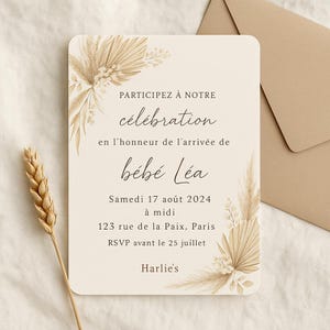 Convite Digital Boho Chic para Chá de Bebê – Arquivo Personalizável para Imprimir