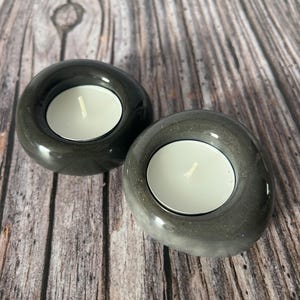 Smooth River Rocks Tea Light Holders | Set of 2 | Cool Brown