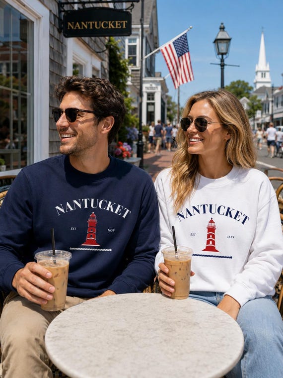 New England Series, Nantucket Lighthouse Crewneck Sweatshirt Gildan