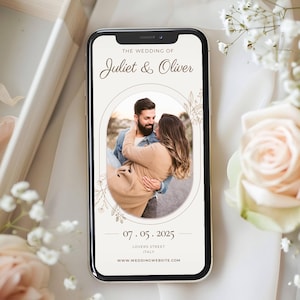 SAVE THE DATE classique avec photo, faire-part de mariage numérique personnalisé, carte numérique pour email et WhatsApp, prête à être imprimée