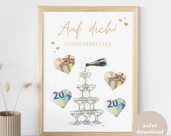 Argent offert pour un anniversaire, exaucer un vœu, idée cadeau d'anniversaire originale, téléchargement PDF instantané, affiche à imprimer pour un anniversaire important