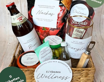 Gift for men 11 labels Men's gift Gift basket Gift for him Dad Husband Men's wellness Birthday gift Download pdf