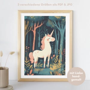 Poster children&#39;s room unicorn hand-painted art print unicorn wall decoration children&#39;s room mural wall art children&#39;s room decoration instant download digital