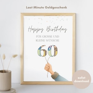Cash gift for 60th birthday Wish fulfiller Birthday gift creative gift idea instant download PDF poster round birthday