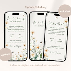 Digital Invitation Garden Party WhatsApp Invitation Animated Birthday eCard Canva Template Digital Personalized Invitation Cards Pastel