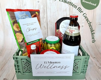 Gift for men 6 labels Men's gift Gift basket Gift for him Dad Husband Men's wellness Birthday gift Download pdf