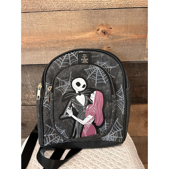 jack and sally mini backpack Loungefly Disney Nightmare Before Christmas Dapper & Sally in her traditional patchwork dress accompanied by a patchwork pillbox hat w real mesh Fast Forward Nightmare Before Christmas