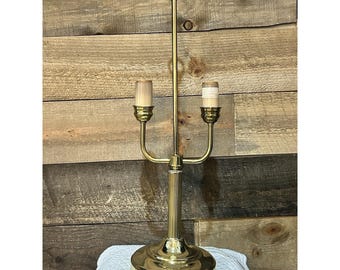 Lámpara de mesa/escritorio Bouillotte de latón vintage con doble brazo para biblioteca estudiantil, 50 cm de altura.