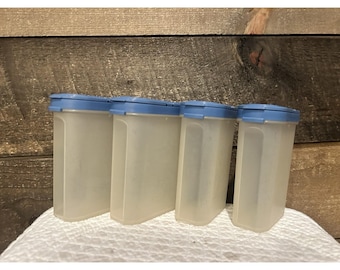 Set van 4 vintage tupperware 1846 kruidencontainers Modular Mates blauwe bladen.