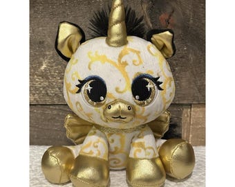 Fancy White Gold Vera Von Corn Designer Unicorn Plush 8" Stuffed Animal Big Eyes