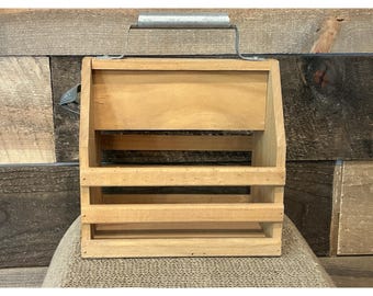Wooden 6 Pack Holder Caddy Crate Bar Beer Can Metal Handle Bottle Cap Opener