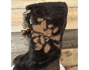 Y2K SE Boutique By Sam Edelman Boots Women 7.5 Brown Faux Fur Winter Boho