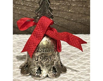 Árvore de Natal Vintage International Silver Co. 1995 BELL banhada a prata, 10 cm