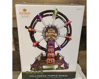 RZADKI Diabelski Młyn Pumpkin Hollow/Lemax na Halloween – światła LED, dźwięk i animacja