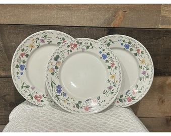 Set of 3 Faberware stoneware English Garden 4241 Salad/dessert 6.5" plates 1993