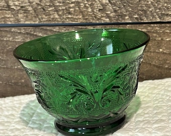 Emerald Forest Green Anchor Hocking Depression Glass Footed Bowl Dessert Cup Vtg