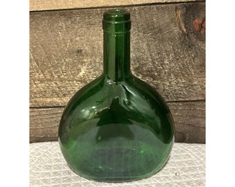 Green Glass Bottle Wine Bottle 8.25" Tall Vintage