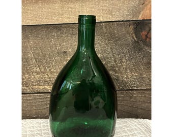 Vintage Emerald Green Glass Flask Style Wine Bottle 9" Tall