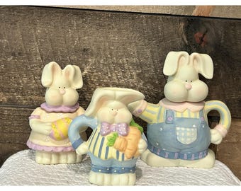 Easter Bunny Ceramic Figurine Set Multicolor 3 Piece Easter Decor