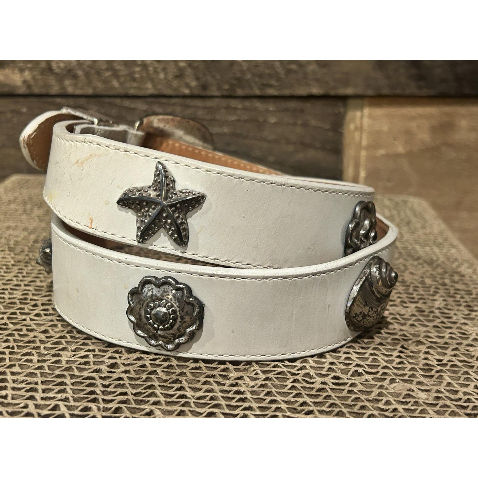 1995‎ M 38802 Brighton Shells And Flowers Women\'s White Leather Silver Brighton White Belts for Women for sale | eBay main image 3
