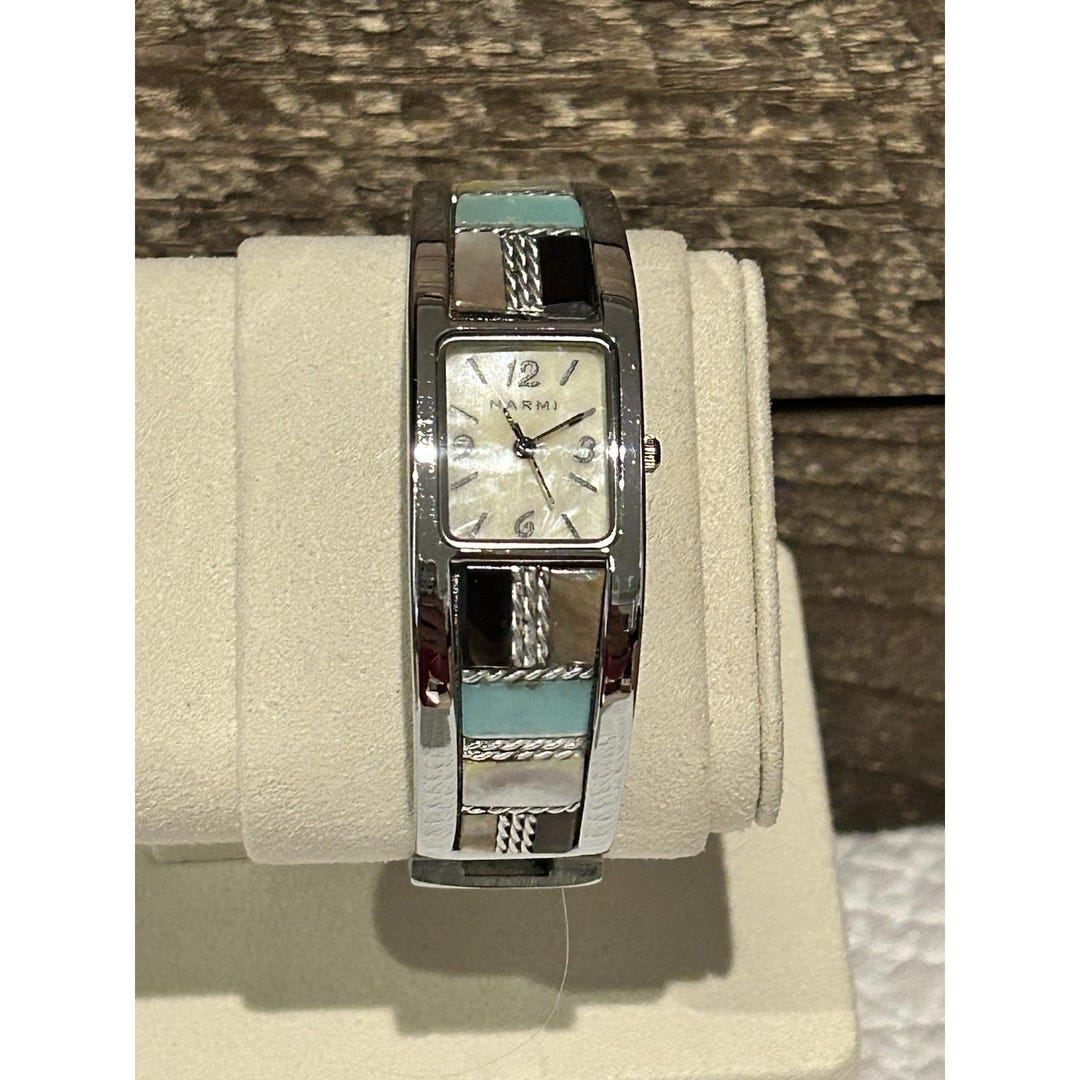 Narmi Watch Women 21mm Silver Tone MOP Mosaic Hinged Cuff  display picture 3