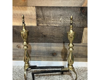 Morirons de latón vintage para chimenea, 47 x 41 cm, hierro fundido, estilo colonial.