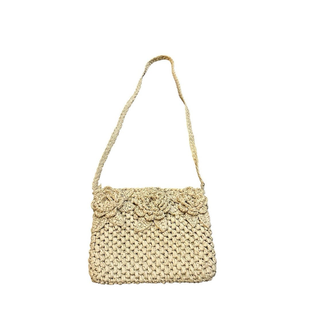 Purse Crossbody Blue Miami Rafia Straw Paper Weave Flowers Boho Beach ...