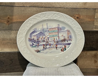 Proctor & Gamble Felices Fiestas Escena de río de antaño Plato para servir de Navidad