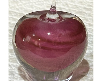 Anton Intaglio Red Pink Art Glass Apple Paperweight 2"
