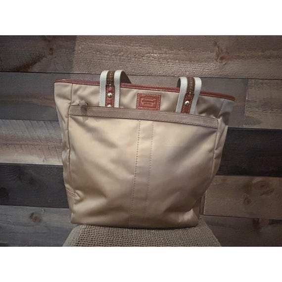 Y2k Coach Hampton Vintage Nylon Tan and Cream Women's Tote Bag - Etsy